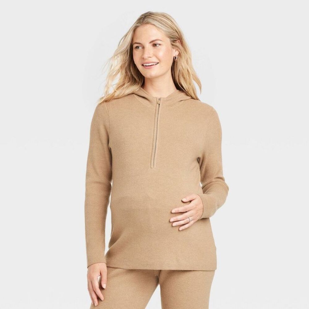 Isabel Maternity by Ingrid & Isabel Camel Knit Half-Zip Sweater